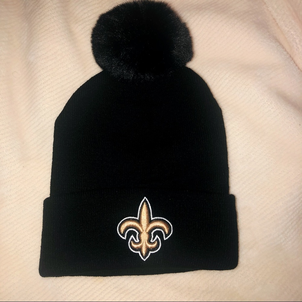Saints Ski Hat with faux fur ball